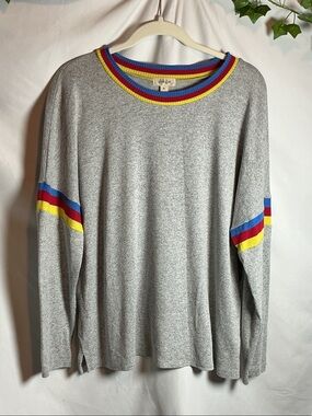 Style & Co. Gray Crewneck Sweater with Red, Blue & Yellow Trim